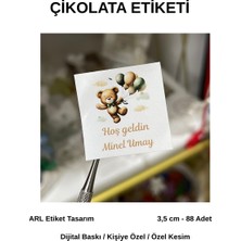 ARL Etiket Tasarım Yenidoğan Ayıcıklı Çikolata Etiketi 3,5x3,5 cm 88 Adet -Vinyet Baskı