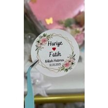 ARL Etiket Tasarım Söz, Kına, Nişan, Düğün Çiçekli Çereçeve Yuvarlak Yapışkanlı Etiketi 3,5 cm 88 Adet - Vinyet Baskı