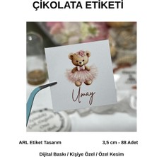ARL Etiket Tasarım Yenidoğan Kız Ayıcık Çikolata Etiketi 3,5x3,5 cm 88 Adet - Vinyet Baskı