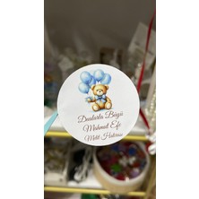 ARL Etiket Tasarım Mevlüt Hatırası Ayıcıklı Yuvarlak Yapışkanlı Etiket 3,5x3,5 cm 88 Adet - Vinyet Baskı