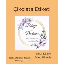 ARL Etiket Tasarım Söz, Kına, Nişan, Düğün Mor Çiçekli Çikolata Etiketi 3,5 cm 88 Adet - Vinyet Baskı