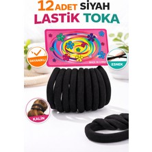 Urfakent 12 Adet Siyah Lastik Toka Kalın Saç Lastiği Dayanıklı Esnek Saç Toplama Tokası Kadın ve Kız Çocuk Saç Aksesuarı