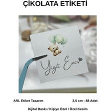 ARL Etiket Tasarım Yenidoğan Ayıcıklı Yeşil Balonlu Çikolata Etiketi 3,5x3,5 cm 88 Adet -Vinyet Baskı