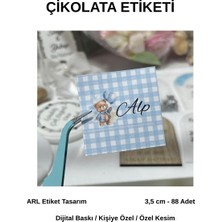 ARL Etiket Tasarım Yenidoğan Ayıcıklı Mavi Kot Desen Çikolata Etiketi 3,5x3,5 cm 88 Adet - Vinyet Baskı