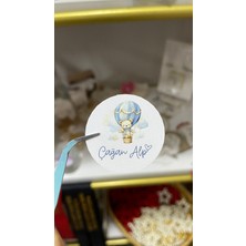 ARL Etiket Tasarım Yenidoğan Ayıcıklı Balonlu Yuvarlak Yapışkanlı Etiket 3,5 cm 88 Adet - Vinyet Baskı