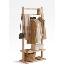 Evdekka Masif Ahşap Dar Alan Portmantosu - 150X50 cm Dikey Askılık ve Ayakkabı Rafı