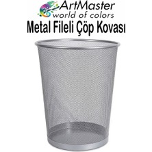 ArtMaster Gümüş Gri Çöp Kovası Paslanmaz Çelik Fileli 1 Adet Ofis Büro Okul Çöp Kovası Metal Delikli Kolay Kullanım