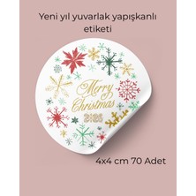 ARL Etiket Tasarım Mutlu Yıllar Yeni Yıl Yuvarlak Yapışkanlı Etiket 4x4 cm 70 Adet -Vinyet Baskı