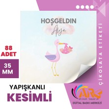 ARL Etiket Tasarım Yenidoğan Leylek Figürlü Çikolata Etiketi 3,5x3,5 cm 88 Adet - Vinyet Baskı
