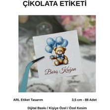 ARL Etiket Tasarım Yenidoğan Ayıcıklı Mavi Balonlu Çikolata Etiketi 3,5x3,5 cm 88 Adet -Vinyet Baskı