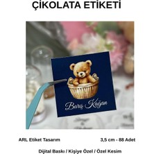 ARL Etiket Tasarım Yenidoğan Ayıcıklı Mavi Renk Çikolata Etiketi 3,5x3,5 cm 88 Adet -Vinyet Baskı