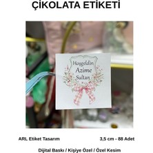 ARL Etiket Tasarım Yenidoğan Kurdeleli Çiçekli Çikolata Etiketi 3,5x3,5 cm 88 Adet - Vinyet Baskı