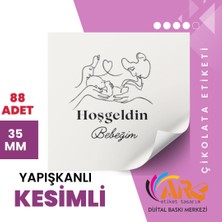 ARL Etiket Tasarım Yenidoğan Anne Baba Bebek Silüet Çikolata Etiketi 3,5x3,5 cm 88 Adet - Vinyet Baskı