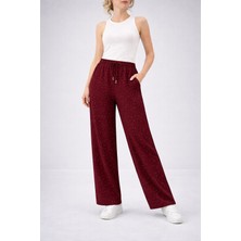 Sea Queen Kadın Siyah Taşlı Modal Kumaş Bol Paça Beli Bağcıklı Yüksek Bel Pantolon