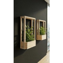 Evdekka Delmesiz Montaj Masif Ahşap Duvar Saksılığı - Çift Taraflı Bantlı Dekoratif Çiçeklik (40X100 Cm)