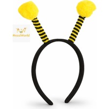NW NessiWorld Sarı Siyah Arı Antenli Taç - Çocuk Arı Tacı Mega Ponponlu
