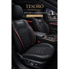 Trobus Peugeot 407 / Coupé / Sw 2004–2010 - Tesoro Serisi Keten Koltuk Kılıfı (Ön+Arka) - Siyah - Kırmızı