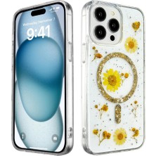 Eco Port iPhone 14 Pro Uyumlu Kılıf Daisy Simli Magsafe Kapak - Gold