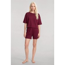 Modaserdem Akbeniz Kısa Kollu Şortlu Pijama Takımı Bordo