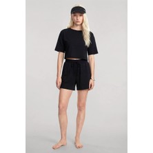 Modaserdem Akbeniz Kısa Kollu Şortlu Pijama Takımı Siyah