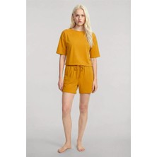 Modaserdem Akbeniz Kısa Kollu Şortlu Pijama Takımı Sarı