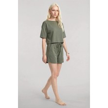 Modaserdem Akbeniz Kısa Kollu Şortlu Pijama Takımı Haki