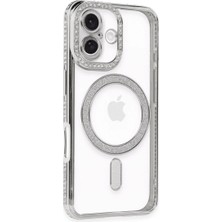 Eco Port iPhone 16 Uyumlu Kılıf Joke Simli Magneticsafe Kılıf - Gümüş
