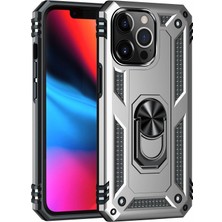 Eco Port iPhone 14 Pro Uyumlu Kılıf Sofya Yüzüklü Silikon Kapak - Gümüş