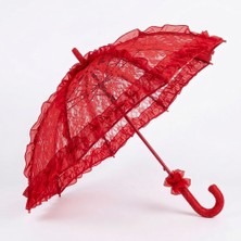 Ceyyiz Victoria Kırmızı Dantel Kaplı Gelin Şemsiyesi - Dış Çekim ve Kına Aksesuarı
