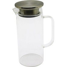 Sürahi  1.2lt Yuvarlak Cam Sürahi Süzgeçli Metal Kapak Termisil Isıya Dayanaklı Borosilikat