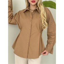 Modamorfo Yanları Düğme Detaylı Poplin Gömlek -Taba