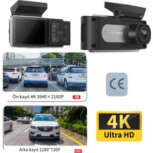 K12 Max Çift Kamera 4K Araç Kayıt Cihazı/wifi Bağlantısı/ahd  Arka Yolu/saniye  Kaybı Olmaz/zaman Atla/tek Tuşla Sessizleştirmemalı Kayıt/