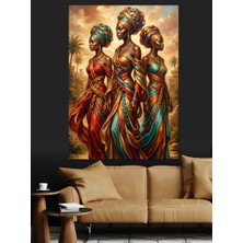 Karizma Tablo Geleneksel Kıyafetli Iki Afrikalı Kadın Dekoratif Kanvas - Mdf Ahşap Tablo