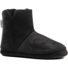 Redplay Erkek Siyah Süet Peluş  Ev Içi Panduf Ev Botu