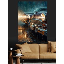 Karizma Tablo Gece Yağmurunda Farları Yanan Araba Dekoratif Kanvas - Mdf Ahşap Tablo