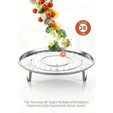 Pazarcan Mey Ithalat® Inox Çelik Ayaklı Buharlı Pişirme Aparatı - 28 cm Çok Amaçlı Tencere Içi Haşlama Stand