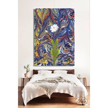 Şehber Tekli Dikey Kanvas Tablo Ebru Çiçekler Dekoratif Kanvas Duvar Tablosu