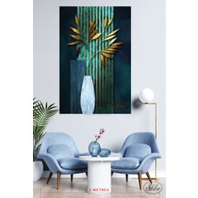 Şehber Tekli Dikey Kanvas Tablo Vazodaki Çiçekler Dekoratif Kanvas Duvar Tablosu