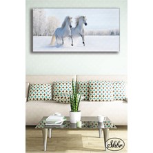 Şehber Tekli Yatay Kanvas Dekoratif Duvar Tablosu Salon Yatak Odası Mutfak Kafe Ofis Beyaz Atlar
