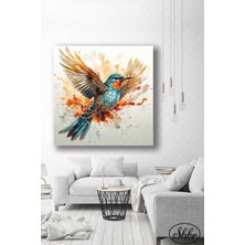 Şehber Tekli Kare Kanvas Duvar Tablosu Salon Yatak Odası Mutfak Kafe Ofis Sinek Kuşu Illüstrasyon