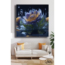 Şehber Tekli Kare Kanvas Duvar Tablosu Salon Yatak Odası Mutfak Kafe Ofis Suda Çiçekler Illüstrasyon