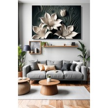 Şehber Yatay Tekli Kanvas Duvar Tablosu Modern 5d Kabartma Efektli Beyaz Çiçekler Salon Yatak Odası Ofis