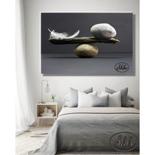 Şehber Tekli Yatay Kanvas Tablo Denge, Taş, Tüy, Tasarım Dekoratif Duvar Tablosu