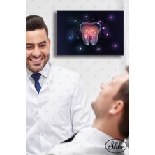 Şehber Tekli Yatay Dekoratif Kanvas Tablo Dişçi Ağız Diş Sağlığı Poliklinik Hastane Diş Illüstrasyon