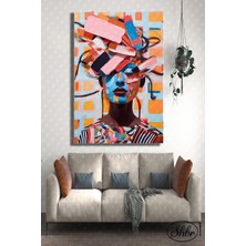 Şehber Tekli Dikey Kanvas Dekoratif Duvar Tablosu Soyut Modern Illüstrasyon Kadın Portre