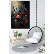 Şehber Tekli Dikey Kanvas Dekoratif Duvar Tablosu Yağlıboya Efektli Illüstrasyon Renkli Çiçekler