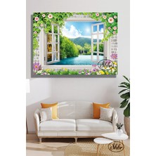 Şehber Tekli, Yatay, Kanvas, Dekoratif, Duvar, Tablosu , Çiçekli Pencere, Göl Manzarası, Doğa,