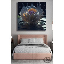 Şehber Tekli Kare Kanvas Duvar Tablosu Salon Yatak Odası Mutfak Kafe Ofis Suda Çiçekler Illüstrasyon