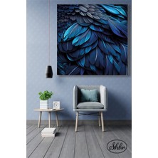 Şehber Tekli Kare Kanvas Dekoratif Duvar Tablosu Salon Yatak Odası Mutfak Kafe Ofis Mavi Tüyler