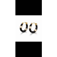 Marika Shop Siyah Renk Zircon Taşlı Tasarım Küpe